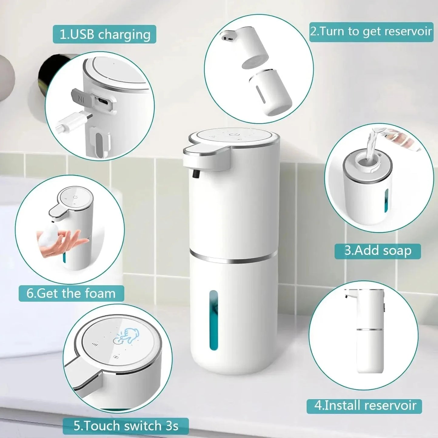 Automatic Soap Dispenser Touchless Foaming Soap Dispenser 380Ml USB Rechargeable Electric 4 Level Adjustable Foam Soap Dispenser