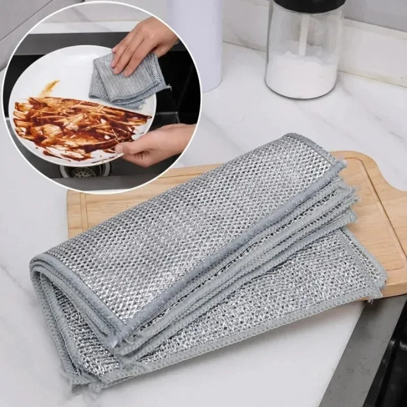 20/5Pcs Thickened Steel Wire Cleaning Cloth Non-Scratch Double-Layer Iron Microfiber Mesh Dishrag Washing Pot Rags Kitchen Towel