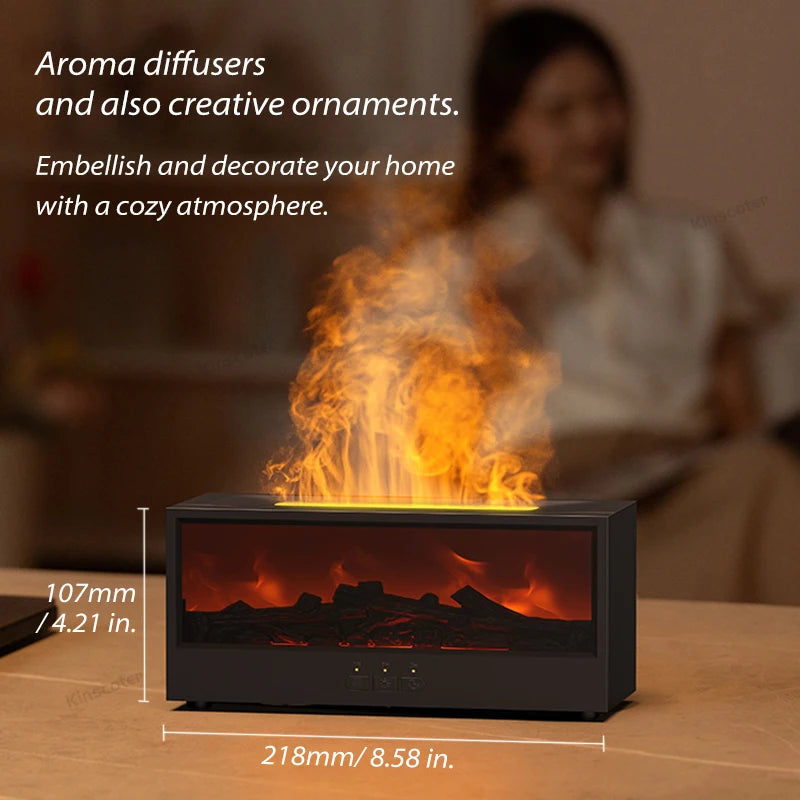 Fireplace Air Humidifier Waterless Auto-Off Aroma Essential Oil Diffuser with LED Light & Remote Control for Home Creative Gift