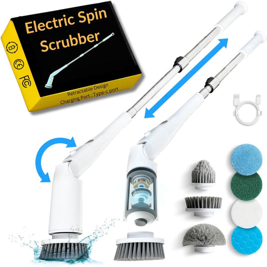 Electric Spin Scrubber Bathroom, Shower Cleaner Brush Electric Scrubber for Cleaning Bathroom, Bathtub Scrubber Brush with Long Handle & 7 Brushes Heads