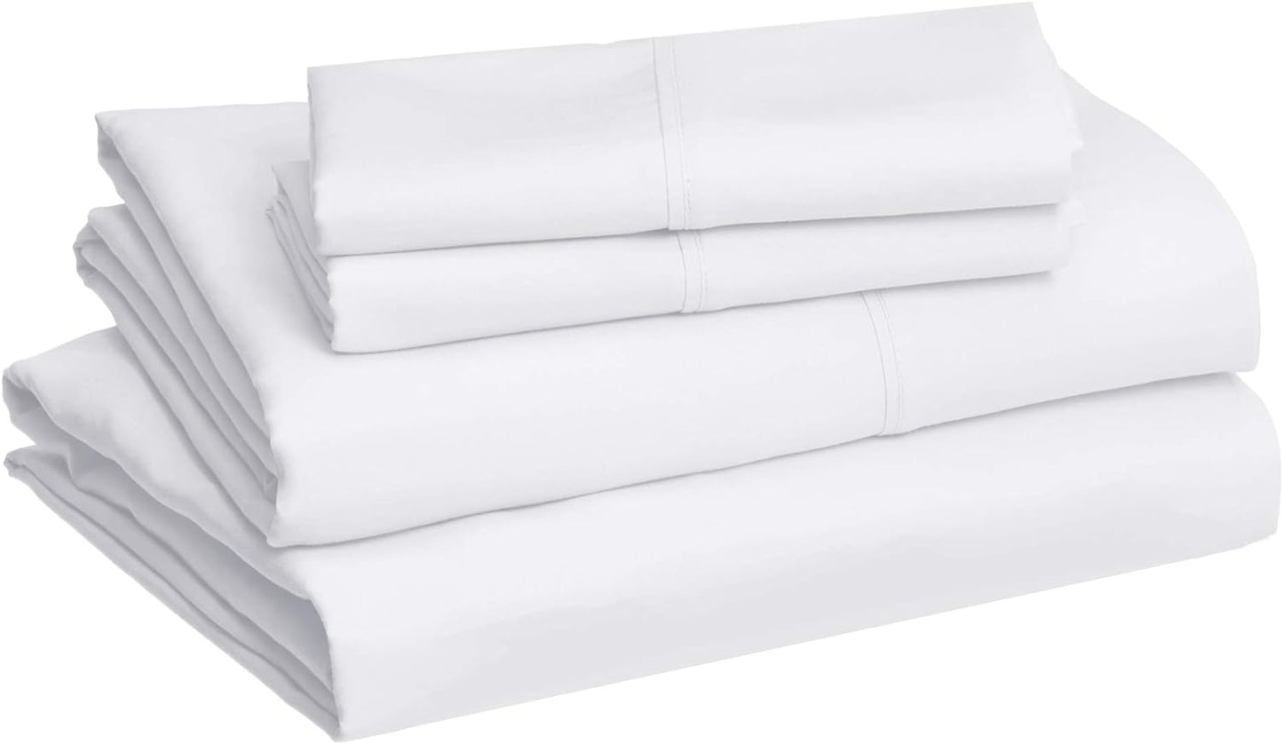 Amazonbasics Microfiber Sheet Set, Queen, Bright White